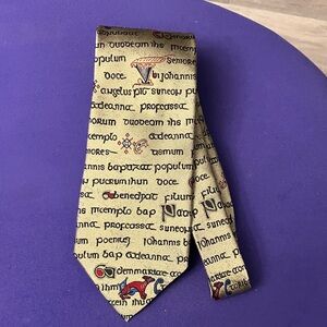 Vintage Patrick Francis Ireland Silk Celtic Script Medieval Animal Motif Tie